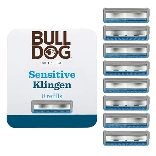 BULLDOG - Nassrasur für Männer - Sensitive Rasierklingen - 8 Ersatzklingen - 5-fach Klinge