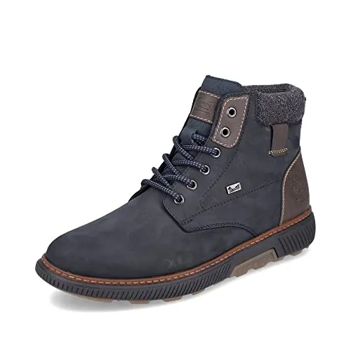 Rieker Schnürstiefel - Blau Leder Größe: 40 Normal - Wanderschuhe mit RIEKER-TEX Ausstattung für winddichten, wasserabweisenden und atmungsaktiven Komfort. Kuscheliges Schurwollfutter sorgt für Wärme, während die flexible Sohle sicheren Halt bietet. Ideal für kalte Wintertage!