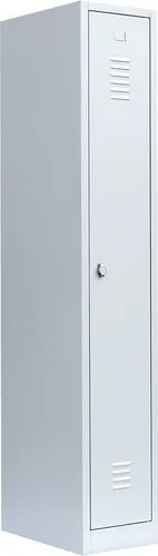 Spind Stahl-Kleiderschrank Gaderobenschrank grau 510110 - Robuster Stahl-Kleiderschrank für Umkleideräume, mit langlebiger Konstruktion und durchdachtem Design. Ideal für Fitnessstudios, Schulen und Betriebe. 1 Abteil mit Hutboden und Garderobenstange für optimalen Stauraum.
