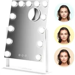 Mirlux Make Up Hollywood-Spiegel mit Beleuchtung - Vision - Kosmetikspiegel mit dimmbarer LED-Beleuchtung und 360-Grad-Drehung für perfektes Licht und optimalen Winkel beim Schminken. Ideal für jeden Schminktisch!