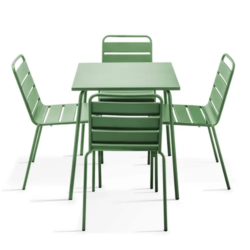 Set aus Gartentisch (70 cm) und 4 Metallstühlen Grüner Kaktus - Oviala Palavas