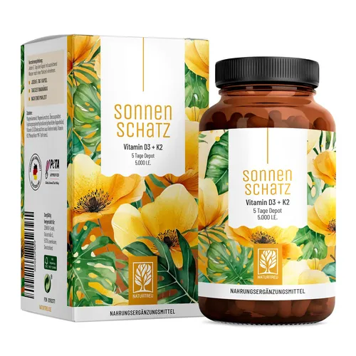 Vitamin D3 K2 Magnesium 5000 IE Komplex 15 Monate Vorrat Sonnenschatz NATURTREU®