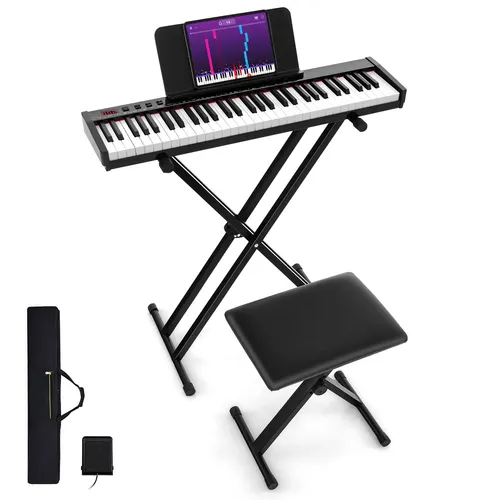 COSTWAY 61 Tastatur Elektroklavier - Digitale Kinderinstrumente mit 61 halbgewichteten Tasten, 129 Tönen, Bluetooth-MIDI und höhenverstellbarem Ständer für optimalen Spielkomfort.