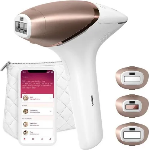 Philips IPL-Haarentferner Lumea S9000 BRI955/00 - IPL-Gerät mit 450.000 Lichtimpulsen, 3 Aufsätzen für Körper, Gesicht und Präzision, kabellos für maximale Flexibilität und Hautschutz durch integrierte Sensoren.