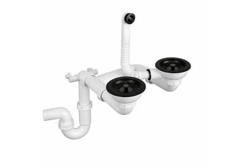 QLS Manuell Doppelbecken-Siphon 3 1/2 Zoll - Praktischer Doppelbecken-Siphon mit manueller Ablaufsteuerung. Platzsparendes Design und einfache Montage machen ihn ideal für jede Küche. Robuste Materialien garantieren Langlebigkeit und einfache Reinigung.