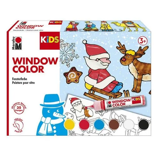 Marabu Kids Window Color Winter - Kreativset für Kinder - Fensterfarben Kreativset für Kinder ab 3 Jahren, ideal für kreative Winterdekorationen mit 6 Farben und Malvorlagen, wasserbasiert und leicht ablösbar.