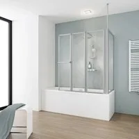 SCHULTE Komfort Badewannenaufsatz 3-teilig - Duschwände mit 1290 x 140 cm, elegantem Glasdekor Tropfen und Aluminium-Profil für einen modernen Look in Ihrem Badezimmer.