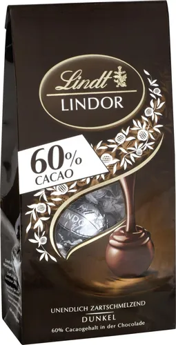 Lindt Lindor Kugel Dark 60% 136g - Genießen Sie die zartschmelzende dunkle Schokolade mit 60% Kakaoanteil. Perfekt für Schokoladenliebhaber und ideal zum Teilen oder selbst genießen.