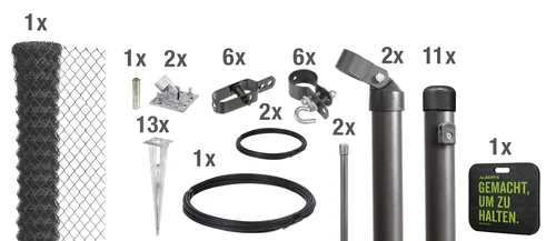 ALBERTS Set Maschendrahtzaun mit Einschlagbodenhülse, anthrazit (1500 mm) - Zäune & Tore – Zeitloser Klassiker für zuverlässigen Grundstückschutz, einfache Montage ohne Betonieren, ideal für verschiedene Landschaften.