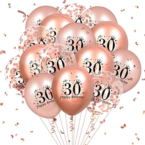 Luftballons zum 30. Geburtstag, 18 Stück Roségold, Happy 30. Geburtstag, Latexballons, Konfetti-Luftballons für Männer, Frauen, 30. Jahrestag, Geburtstagsparty, Dekoration, Geburtstagszubehör,12 Zoll