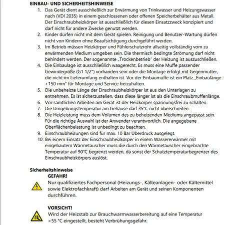 Heizpatrone Heizstab Heizelement isoliert 12kW f. Pufferspeicher Thermostat