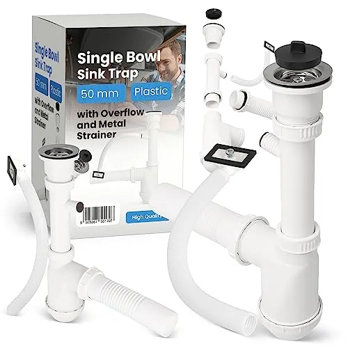 Flaschen-Geruchsverschluss Einkammerablauf 50 mm mit Überlauf Abfluss Metallsieb Siphon für Waschbecken Überlauf Abfluss Metallsieb Siphon für Waschbecken