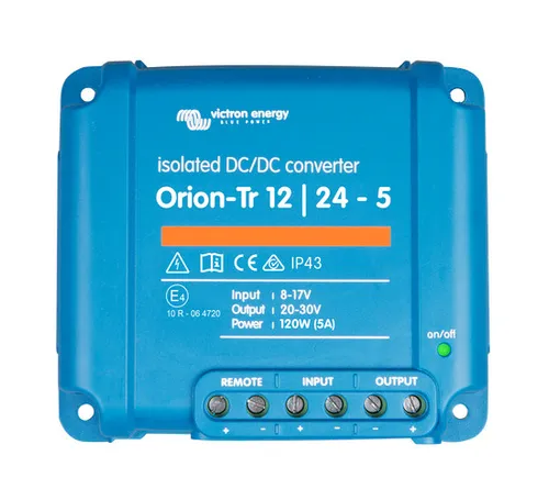 Victron Ladebooster Orion-Tr 12/24-5A - Transformator für 12V auf 24V, isoliert mit 120W Leistung und 87% Wirkungsgrad. Ideal für den Einsatz in Fahrzeugen oder Booten.