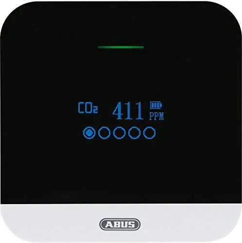 ABUS CO2-Melder - CO2WM110 AirSecure, präzises Messgerät für Luftqualität, Temperatur und Luftfeuchtigkeit mit Alarm und 10-Jahres-Sensor