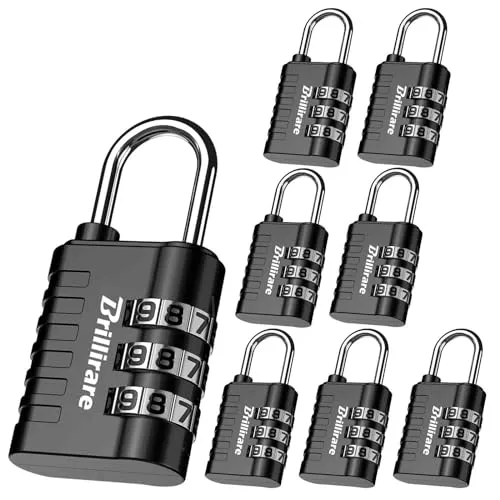 Brillirare 8 Stück Vorhängeschloss, Zahlenschloss 3 Stellig Gepäckschlösser Mit Zahlencode Metall, Schloss mit Zahlencode Wetterfest für Rucksack, Turnschrank, Haspel, Zaun, Tor, Koffer (Schwarz)