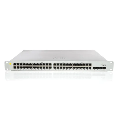 Meraki MS225-48FP-HW Switch - 48 Anschlüsse, managed und stapelbar - Netzwerk-Switch mit 48 Gigabit-Anschlüssen, PoE+ Unterstützung und Redundant Power System für zuverlässige Netzwerkverbindungen.