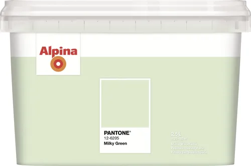 Alpina Wandfarbe Pantone 12-6205 milky green 2,5l - Hochwertige Wandfarbe in milky green, ideal für matte Oberflächen. Perfekt für Beton, Gipskarton und Putz – bringt frischen Wind in Ihr Zuhause!