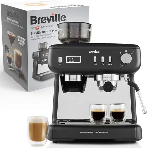 Breville Barista Max+ Siebträgermaschine - Siebträgermaschine mit intelligentem Mahlwerk, Präzisionstimer und leistungsstarker Dampfdüse für perfekten Kaffee wie im Café.
