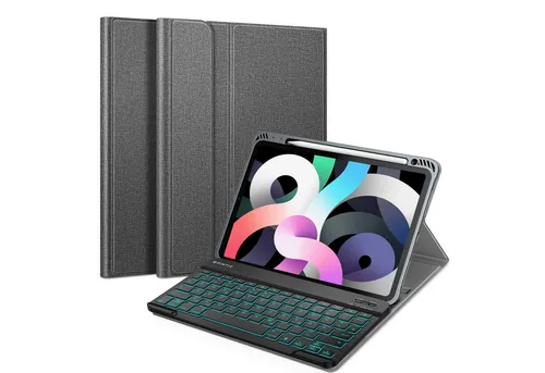 Fintie Tablet-Hülle für iPad Air 11 Zoll M3/M2 (2025/2024), iPad Air 5./4. Gen (2022/2020) 10.9 Zoll, mit 7 Farben Beleuchtete Abnehmbare QWERTZ Tastatur