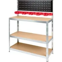 PARKSIDE® Schwerlastregal mit Werkzeugwand – 200 kg Belastbarkeit - Werkstatteinrichtung mit Haken und Aufbewahrungsboxen, ideal für effiziente Ordnung. Einfache Montage und verstellbare Fachebenen.
