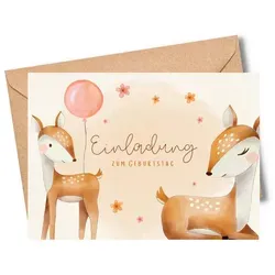 MeinBaby123® Einladungskarten Kindergeburtstag inkl. 10 Umschläge, Kindergeburtstag Jungs und Mädchen, Geburtstagseinladungen Kinder braun