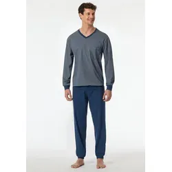 Schiesser Herren Schlafanzug lang mit Bündchen - Bequeme Nightwear Set Pyjamaset - Schlafanzug für Herren in stilvollem Blau, aus der "Comfort Essentials" Kollektion. Mit komfortablen Bündchen und einem gemusterten Oberteil für höchsten Tragekomfort.