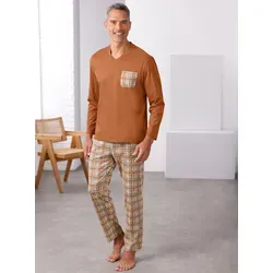 Schlafanzug, Herren, Gr. 48/50, braun (cognac, bedruckt), 100% Baumwolle, Homewear-Sets