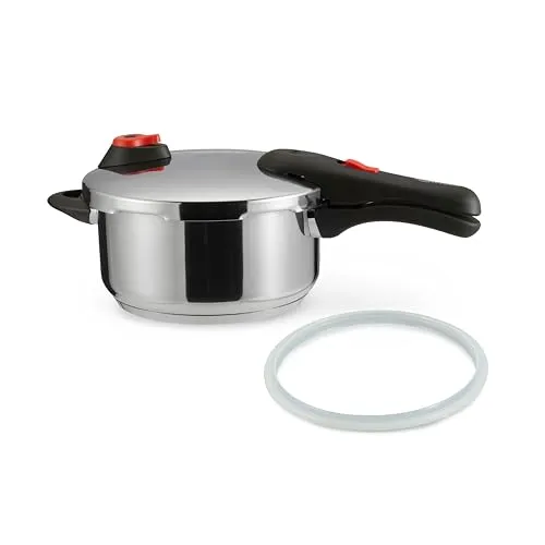 Amazon Basics Schnellkochtopf aus Edelstahl, induktionsgeeignet, 4 Liter - Kochtöpfe: 4 Liter Edelstahl-Schnellkochtopf für schnelle, nährstoffreiche Mahlzeiten. Ideal für alle Herdarten, inklusive Induktion. Spart Zeit und Energie!