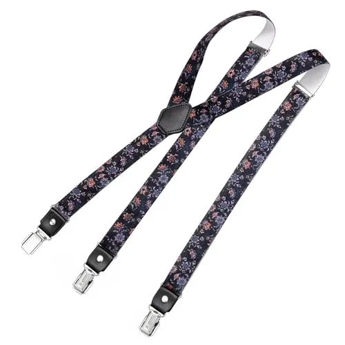 DonDon Hosenträger Herren Blumen Motiv schmal 2,5 cm - Extra starke Clips für Anzug - Hosenträger Herren extra stark - Ideal für Männer oder Damen Rockabilly Suspenders