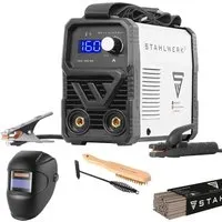 STAHLWERK Schweißgerät ARC 160 MD Inverter - Kompakt & leistungsstark - Schweißgeräte für MMA/ARC, 160 A, inkl. Schweißhelm – ideal für Baustelle und Werkstatt. Mit Hotstart & Anti-Stick für sauberes Zünden, erweiterbar zum WIG-Schweißen für feine Schweißnähte. 7 Jahre Garantie!