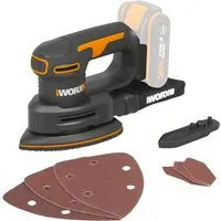 Worx Akku-Tellerschleifer WX822.9 - Schleifmaschine für Holzmöbel und Türen, ausgestattet mit einem praktischen Staubfangsack für sauberes Arbeiten, ohne Akku & Ladegerät.