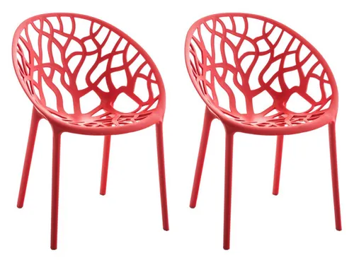 CLP 2er Set Gartenstühle Hope Kunststoff I Stapelstühle wetterfest und UV-beständig I Outdoorstühle pflegeleicht I Sessel für draußen, Farbe:rot