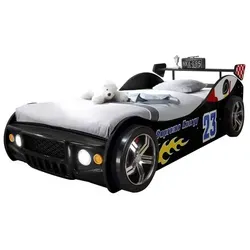 Mid.you Autobett in Schwarz mit Beleuchtung - Stylisches Kinderbett im Rennwagen-Design, 90x200 cm, mit LED-Scheinwerfern für ein cooles Ambiente im Kinderzimmer.