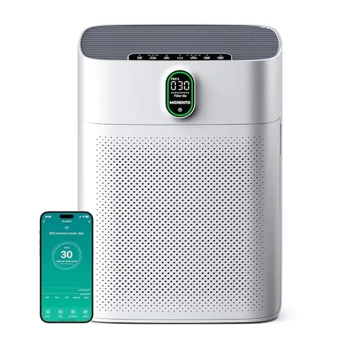 MORENTO HEPA Luftreiniger für Allergiker und Raucherzimmer - Luftreiniger für große Räume bis 100㎡, CADR 300m³/h, smartes App-Management und leiser Betrieb unter 24dB für ungestörten Schlaf.