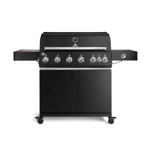 BURNHARD® Gasgrill Fat FRED Deluxe, 6-Brenner Edelstahl - Leistungsstarker Gasgrill mit 6 Brennern und großer Grillfläche von 89 × 41,5 cm – perfekt für Feiern mit Freunden und Familie. Inklusive Seitenkochfeld für zusätzliche Gerichte und blitzschneller Piezo-Zündung.