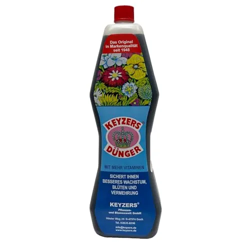 KEYZERS® Blumen- und Pflanzendünger 1000ml – Ideal für Blüh- und Grünpflanzen - KEYZERS® Blumen- und Pflanzendünger 1000ml fördert das Wachstum und die Blütenbildung Ihrer Pflanzen. Hochkonzentriert und chloridarm, reicht für bis zu 500 Liter Gießwasser – perfekt für Garten, Balkon und mehr!
