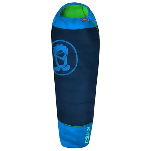 Trollkids Mumienschlafsack Kinder Camping - Fjell Dreamer I marineblau - Trekking Schlafsack mit mitwachsender Funktion, ideal für Kids von 130 bis 170 cm Körpergröße. Leicht, weich und mit 950 g Wattierung für optimalen Komfort beim Camping.
