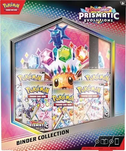 Pokémon TCG: Scarlet & Violet – Prismatic Evolutions Binder Collection - Sammleredition mit 21 9-Pocket-Seiten und 5 Boosterpacks. Perfekt zum Schutz und zur Präsentation deiner Pokémon-Karten!