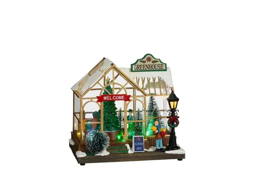 LuVille Collectables Weihnachtsdorf Treibhaus mit LED-Beleuchtung - Originelles Pflanzengewächshaus für das Weihnachtsdorf mit detailreicher Gestaltung und stimmungsvoller LED-Beleuchtung. Flexibel aufstellbar, sorgt es für festliche Atmosphäre in jedem Garten. Maße: L21 x B14 x H19,5 cm.
