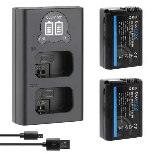 2x Akku + LCD Lader für Sony NP-FW50 Alpha  6000 6500  7R II NEX 7 RX10 1030 mAh
