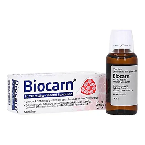 Biocarn 50 ML - Levocarnitin Sirup - Arzneimittel zur Substitution bei Carnitinmangel und Unterstützung der Muskulatur. Ideal bei Muskeldystrophie und zur Energieförderung.