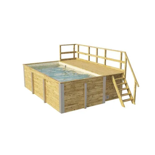 Weka Gartenpool inkl. Sonnendeck - braun - Swimmingpools mit 45 mm starken Blockbohlen, 2 Abstellräumen für Technik und Zubehör sowie stabilen Metallstützen für höchste Stabilität.