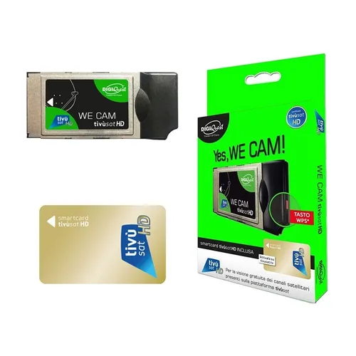 TiVuSat DIGIQuest We CAM SmarCam HD CI+ Modul mit TiVuSat Karte - CI-Modul für Pay-TV, ermöglicht digitales Fernsehen in HD-Qualität mit einfacher Installation und Zugang zu zahlreichen Sendern.