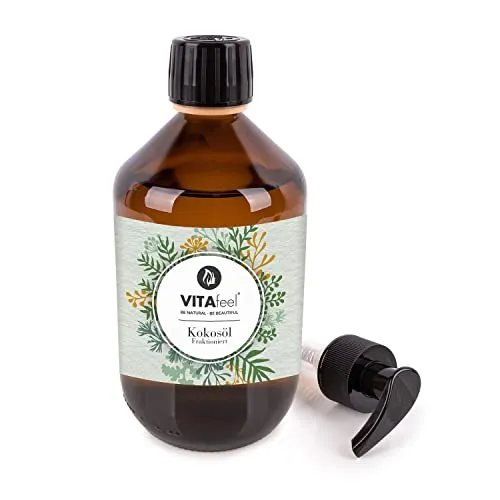 GreatVita Kokosöl Fraktioniert 500 ml | Transparent & Flüssig | Geruchsneutral, Feuchtigkeitsspendend für Haut & Haar | Natürliches Pflegeöl für Make-Up Entfernung, Massage & Haarmaske