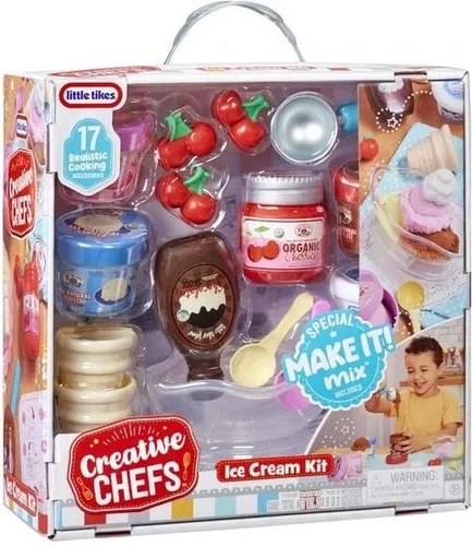 Little Tikes Creative Chefs Ice Cream Kit - Realistisches Rollenspielset mit 17 Zubehörteilen, inklusive speziellem Make-It! Mix Spielsand für kreative Eiskreationen
