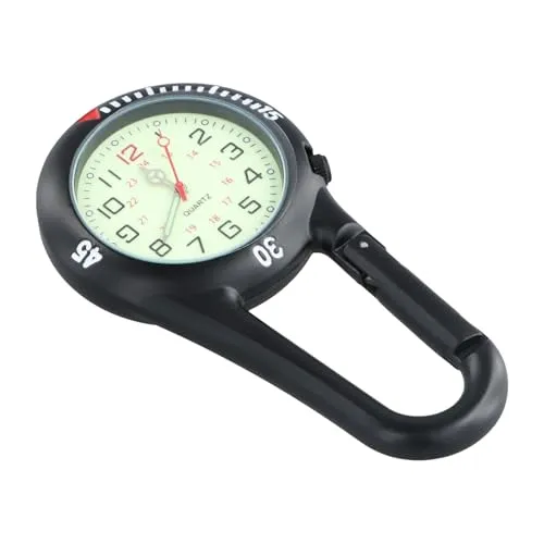 Ziyonix Taschenuhr mit Karabine, Schwesternuhr Rettungsdienst Zubehör Uhr Karabiner mit Karabiner mit Leuchtendes Krankenschwester Uhr Taschenuhr für Krankenschwestern Outdoor-Aktivitäten (Schwarz)