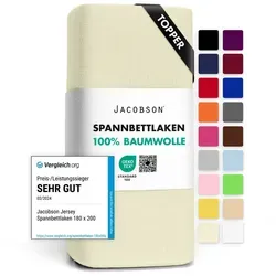 Jacobson Spannbettlaken TOPPER aus 100% Baumwolle, Jersey Bettlaken 160 g/m2, Spannbetttuch mit Gummizug, pflegeleicht & viele Farben beige 180 - 200 cm x 220 cm
