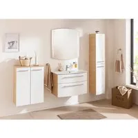 Fackelmann Badmöbel-Set B.Style 2-tlg. Sandeiche/Weiß - Badmöbel-Set mit Gussmarmor-Waschtisch und Unterschrank, bietet elegantes Design und optimalen Stauraum dank geräumiger Schubladen und Soft-Close-System.