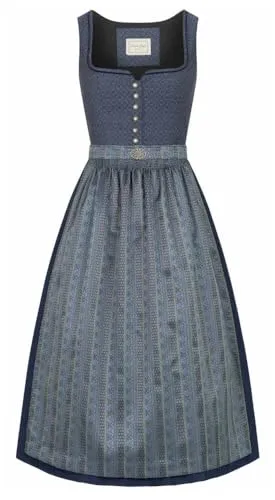 Nübler Dirndl lang Damen - 2 teilig inkl. Kleid und Dirndl Schürze im Landhausstil, Rocklänge 80cm - Moderne bayrische Tracht, Soey Marine, Größe:42