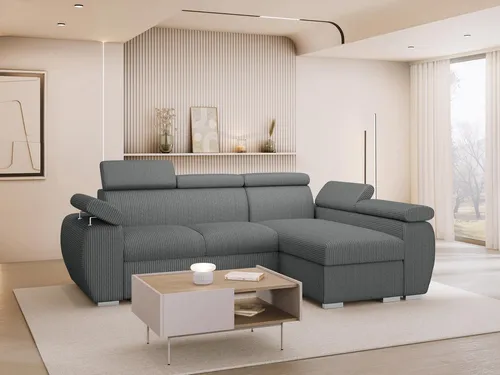 MIRJAN24 Ecksofa Boston Mini Premium Cord - Ecksofa mit Bettkasten und Schlaffunktion, verstellbaren Kopfstützen und modernem Design. Ideal für kleine Räume, bietet es Komfort und Multifunktionalität.